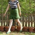 navy stripes and green skirt